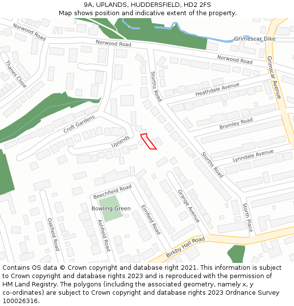 9A, UPLANDS, HUDDERSFIELD, HD2 2FS: Location map and indicative extent of plot
