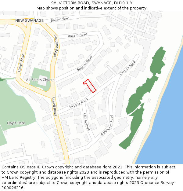9A, VICTORIA ROAD, SWANAGE, BH19 1LY: Location map and indicative extent of plot