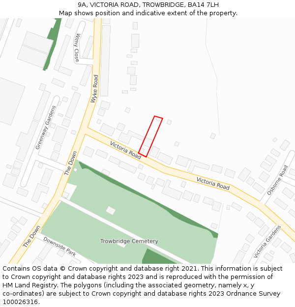 9A, VICTORIA ROAD, TROWBRIDGE, BA14 7LH: Location map and indicative extent of plot