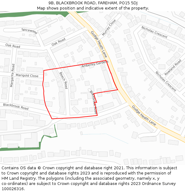 9B, BLACKBROOK ROAD, FAREHAM, PO15 5DJ: Location map and indicative extent of plot