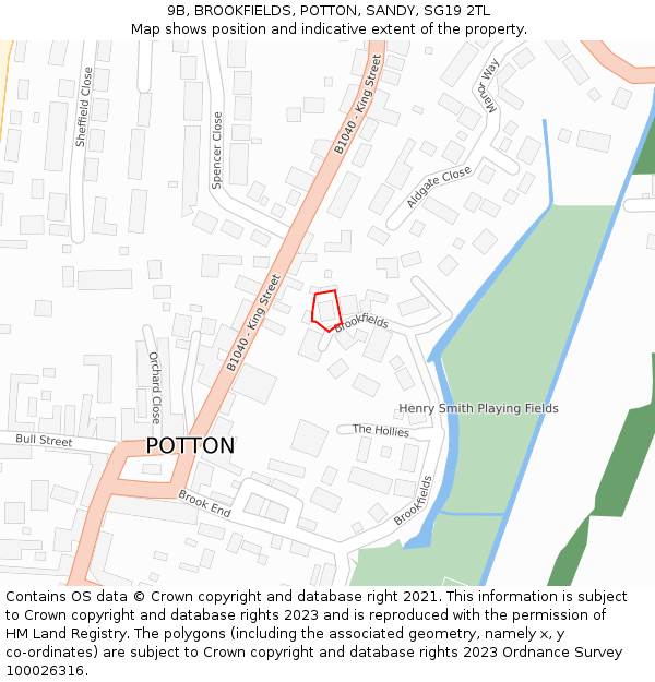 9B, BROOKFIELDS, POTTON, SANDY, SG19 2TL: Location map and indicative extent of plot