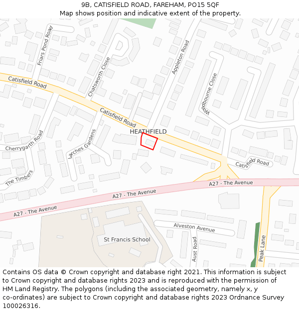 9B, CATISFIELD ROAD, FAREHAM, PO15 5QF: Location map and indicative extent of plot