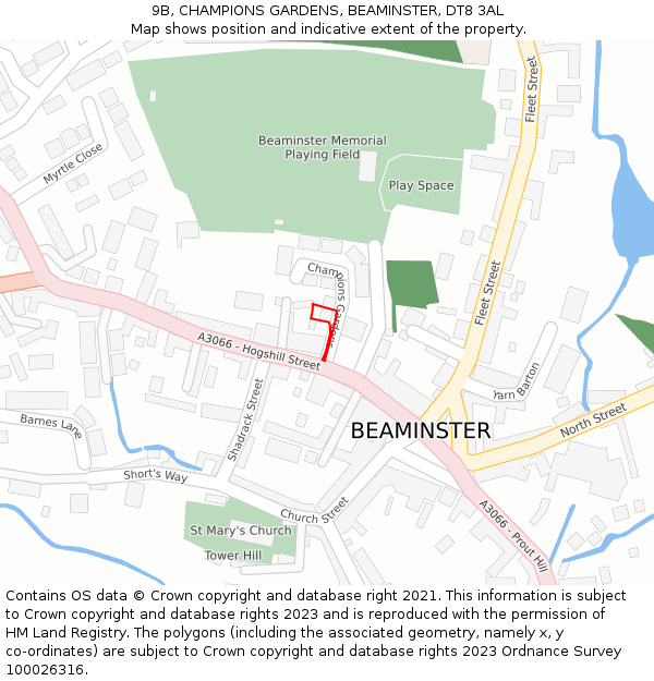 9B, CHAMPIONS GARDENS, BEAMINSTER, DT8 3AL: Location map and indicative extent of plot