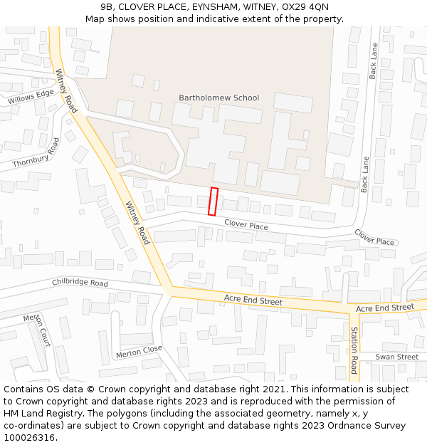 9B, CLOVER PLACE, EYNSHAM, WITNEY, OX29 4QN: Location map and indicative extent of plot