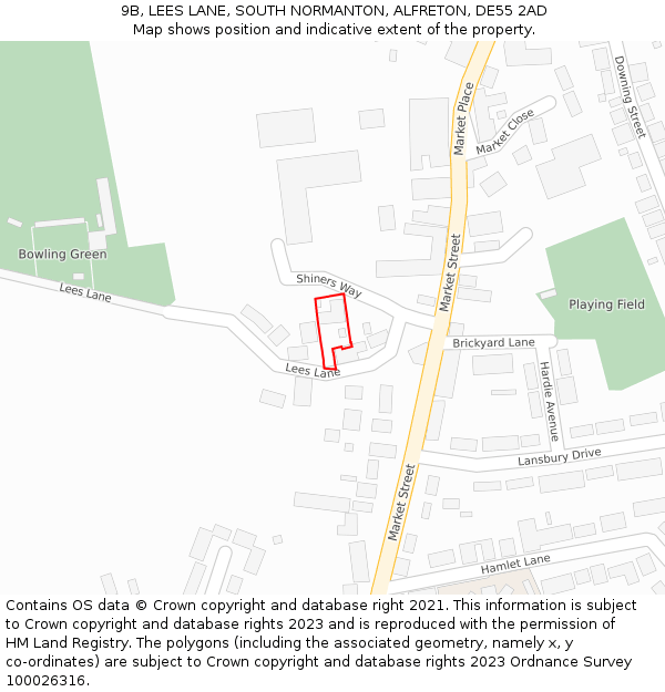 9B, LEES LANE, SOUTH NORMANTON, ALFRETON, DE55 2AD: Location map and indicative extent of plot