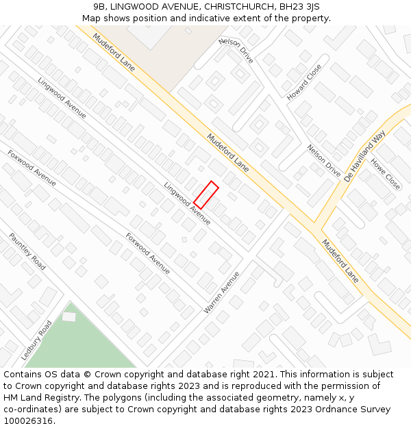 9B, LINGWOOD AVENUE, CHRISTCHURCH, BH23 3JS: Location map and indicative extent of plot
