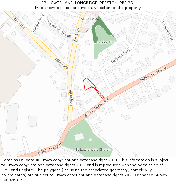 9B, LOWER LANE, LONGRIDGE, PRESTON, PR3 3SL: Location map and indicative extent of plot