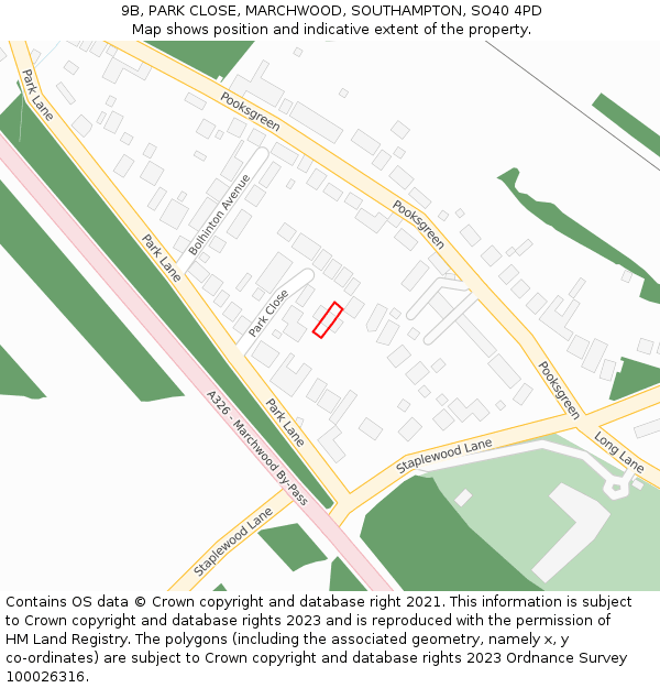 9B, PARK CLOSE, MARCHWOOD, SOUTHAMPTON, SO40 4PD: Location map and indicative extent of plot