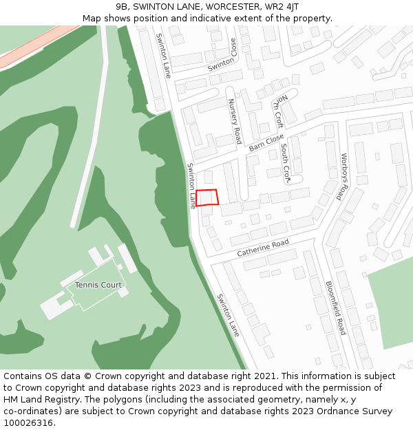 9B, SWINTON LANE, WORCESTER, WR2 4JT: Location map and indicative extent of plot