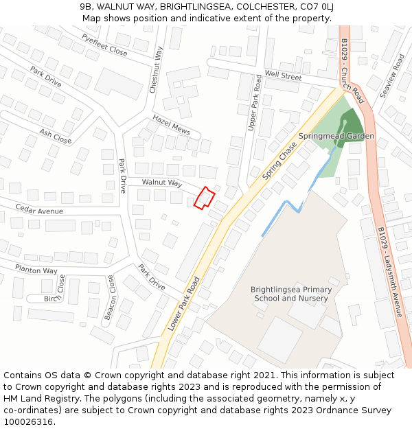 9B, WALNUT WAY, BRIGHTLINGSEA, COLCHESTER, CO7 0LJ: Location map and indicative extent of plot