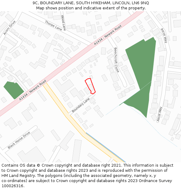 9C, BOUNDARY LANE, SOUTH HYKEHAM, LINCOLN, LN6 9NQ: Location map and indicative extent of plot