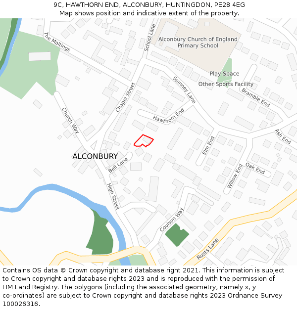 9C, HAWTHORN END, ALCONBURY, HUNTINGDON, PE28 4EG: Location map and indicative extent of plot