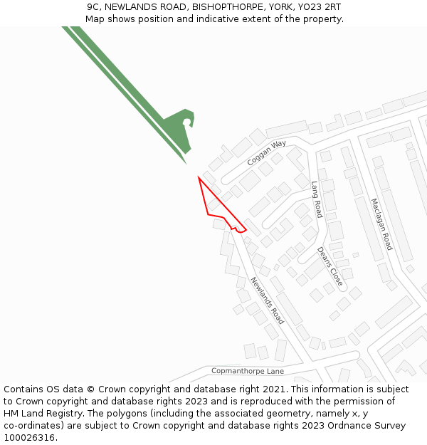 9C, NEWLANDS ROAD, BISHOPTHORPE, YORK, YO23 2RT: Location map and indicative extent of plot
