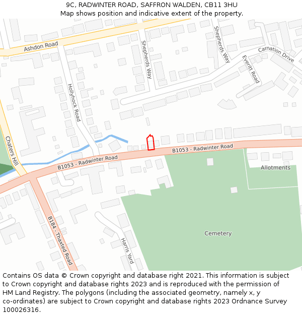 9C, RADWINTER ROAD, SAFFRON WALDEN, CB11 3HU: Location map and indicative extent of plot