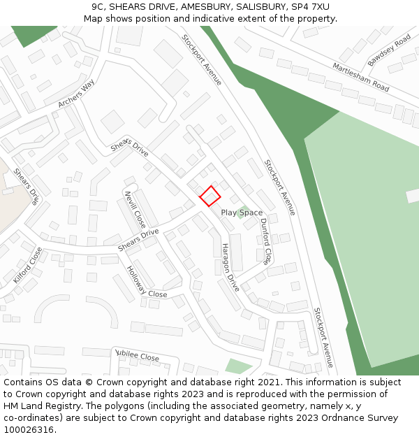 9C, SHEARS DRIVE, AMESBURY, SALISBURY, SP4 7XU: Location map and indicative extent of plot