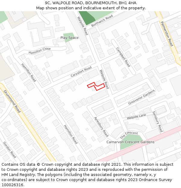 9C, WALPOLE ROAD, BOURNEMOUTH, BH1 4HA: Location map and indicative extent of plot