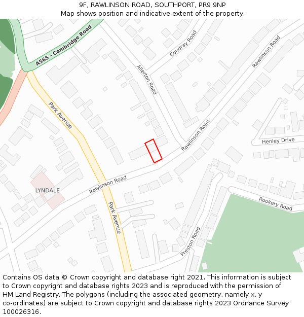 9F, RAWLINSON ROAD, SOUTHPORT, PR9 9NP: Location map and indicative extent of plot