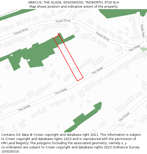 ABACUS, THE GLADE, KINGSWOOD, TADWORTH, KT20 6LH: Location map and indicative extent of plot