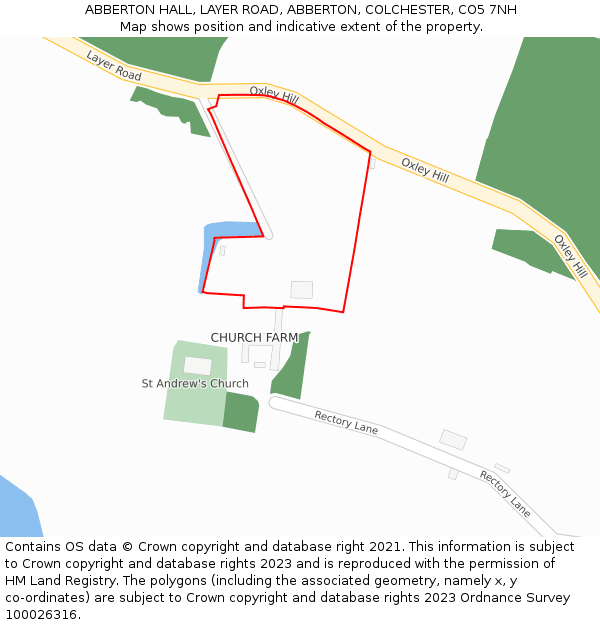 ABBERTON HALL, LAYER ROAD, ABBERTON, COLCHESTER, CO5 7NH: Location map and indicative extent of plot