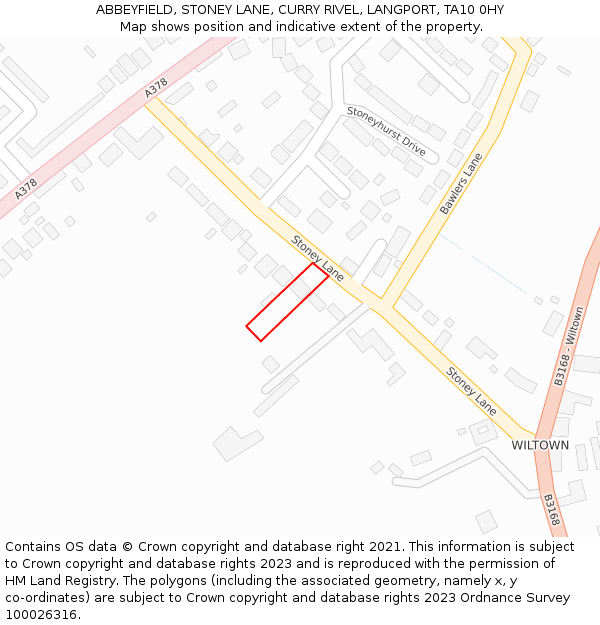 ABBEYFIELD, STONEY LANE, CURRY RIVEL, LANGPORT, TA10 0HY: Location map and indicative extent of plot