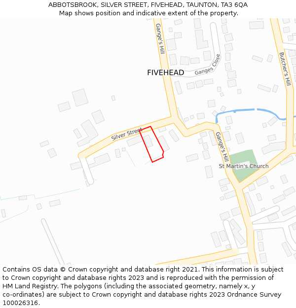 ABBOTSBROOK, SILVER STREET, FIVEHEAD, TAUNTON, TA3 6QA: Location map and indicative extent of plot