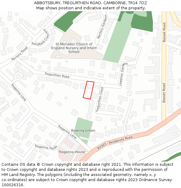 ABBOTSBURY, TREGURTHEN ROAD, CAMBORNE, TR14 7DZ: Location map and indicative extent of plot