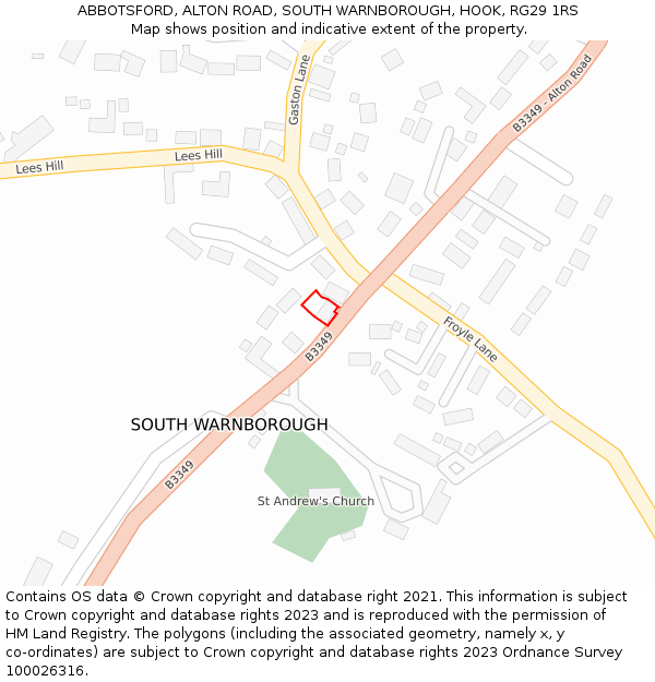 ABBOTSFORD, ALTON ROAD, SOUTH WARNBOROUGH, HOOK, RG29 1RS: Location map and indicative extent of plot