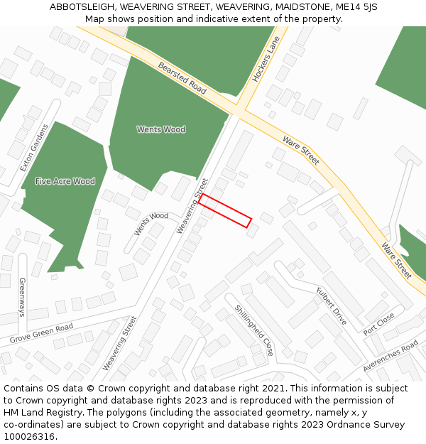 ABBOTSLEIGH, WEAVERING STREET, WEAVERING, MAIDSTONE, ME14 5JS: Location map and indicative extent of plot