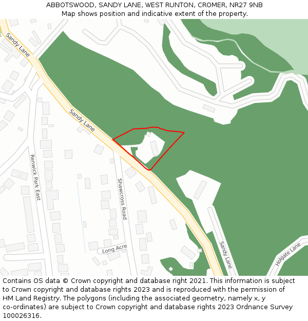 ABBOTSWOOD, SANDY LANE, WEST RUNTON, CROMER, NR27 9NB: Location map and indicative extent of plot