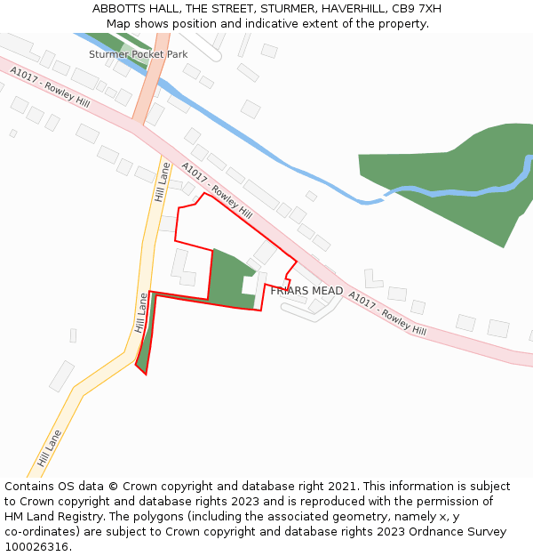 ABBOTTS HALL, THE STREET, STURMER, HAVERHILL, CB9 7XH: Location map and indicative extent of plot