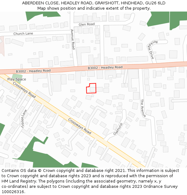 ABERDEEN CLOSE, HEADLEY ROAD, GRAYSHOTT, HINDHEAD, GU26 6LD: Location map and indicative extent of plot