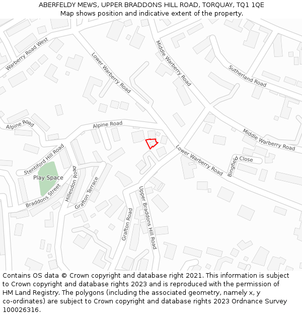 ABERFELDY MEWS, UPPER BRADDONS HILL ROAD, TORQUAY, TQ1 1QE: Location map and indicative extent of plot