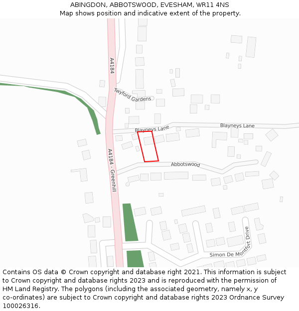 ABINGDON, ABBOTSWOOD, EVESHAM, WR11 4NS: Location map and indicative extent of plot