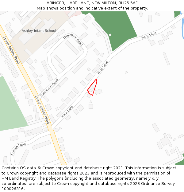 ABINGER, HARE LANE, NEW MILTON, BH25 5AF: Location map and indicative extent of plot