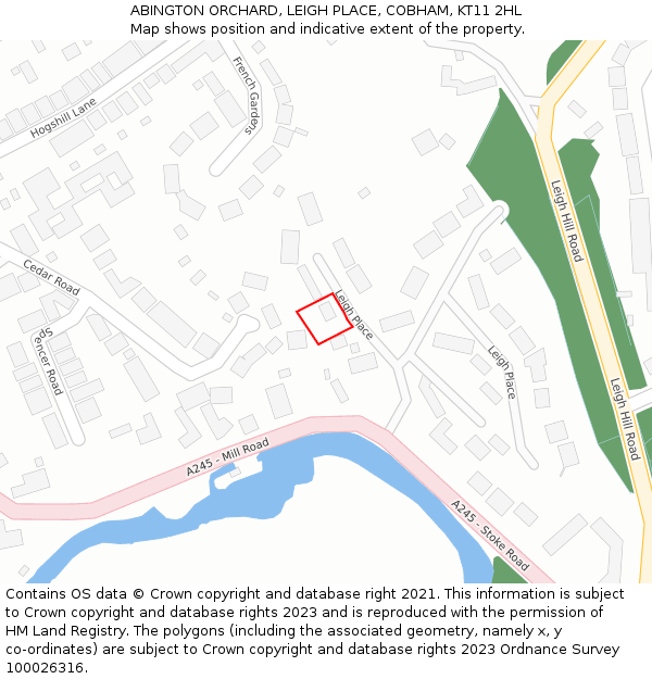 ABINGTON ORCHARD, LEIGH PLACE, COBHAM, KT11 2HL: Location map and indicative extent of plot