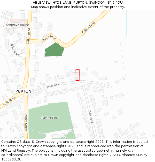 ABLE VIEW, HYDE LANE, PURTON, SWINDON, SN5 4DU: Location map and indicative extent of plot