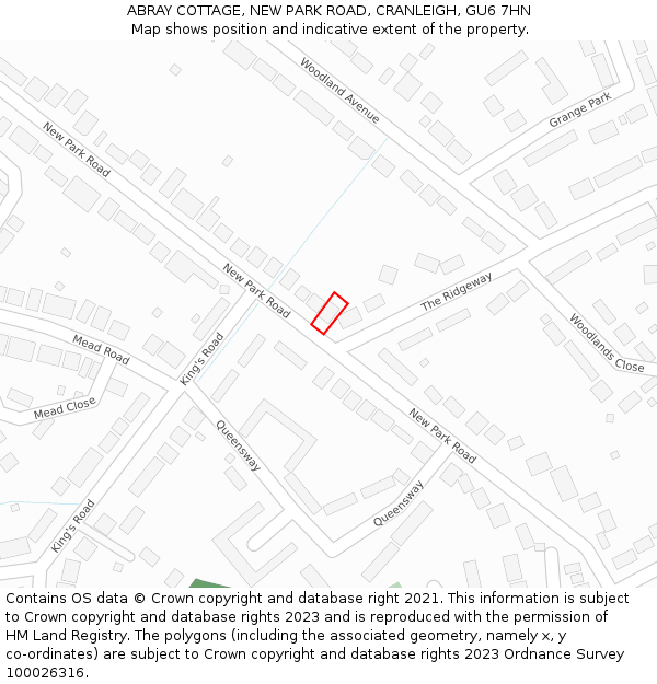 ABRAY COTTAGE, NEW PARK ROAD, CRANLEIGH, GU6 7HN: Location map and indicative extent of plot