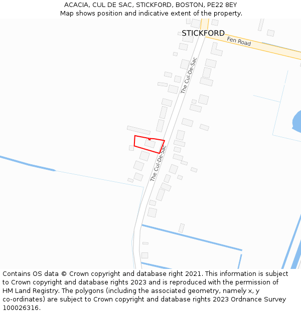 ACACIA, CUL DE SAC, STICKFORD, BOSTON, PE22 8EY: Location map and indicative extent of plot