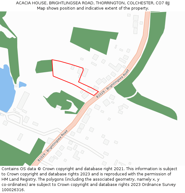 ACACIA HOUSE, BRIGHTLINGSEA ROAD, THORRINGTON, COLCHESTER, CO7 8JJ: Location map and indicative extent of plot