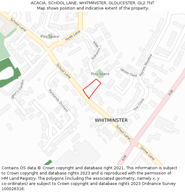 ACACIA, SCHOOL LANE, WHITMINSTER, GLOUCESTER, GL2 7NT: Location map and indicative extent of plot