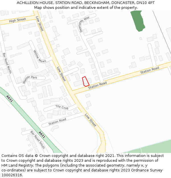 ACHILLEION HOUSE, STATION ROAD, BECKINGHAM, DONCASTER, DN10 4PT: Location map and indicative extent of plot