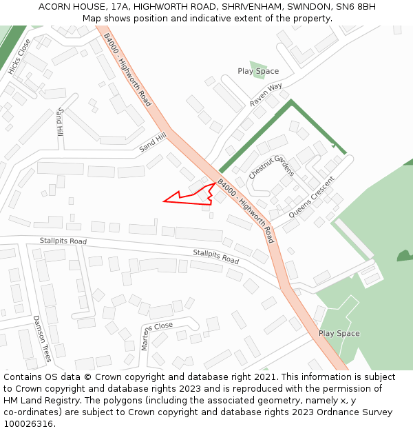 ACORN HOUSE, 17A, HIGHWORTH ROAD, SHRIVENHAM, SWINDON, SN6 8BH: Location map and indicative extent of plot