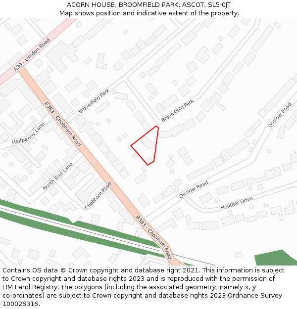 ACORN HOUSE, BROOMFIELD PARK, ASCOT, SL5 0JT: Location map and indicative extent of plot