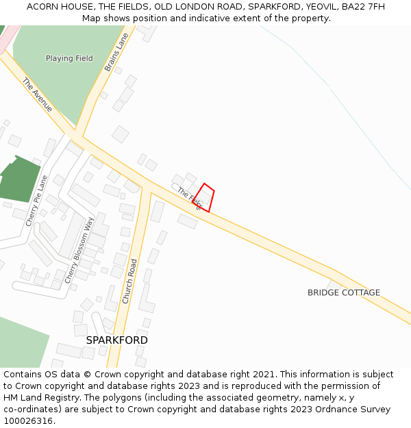 ACORN HOUSE, THE FIELDS, OLD LONDON ROAD, SPARKFORD, YEOVIL, BA22 7FH: Location map and indicative extent of plot