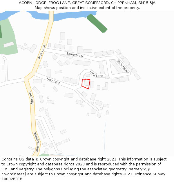 ACORN LODGE, FROG LANE, GREAT SOMERFORD, CHIPPENHAM, SN15 5JA: Location map and indicative extent of plot