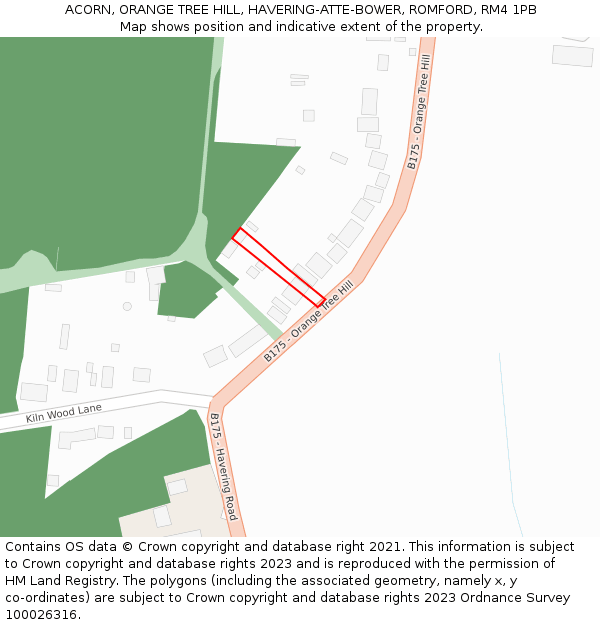 ACORN, ORANGE TREE HILL, HAVERING-ATTE-BOWER, ROMFORD, RM4 1PB: Location map and indicative extent of plot