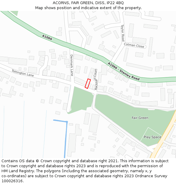 ACORNS, FAIR GREEN, DISS, IP22 4BQ: Location map and indicative extent of plot