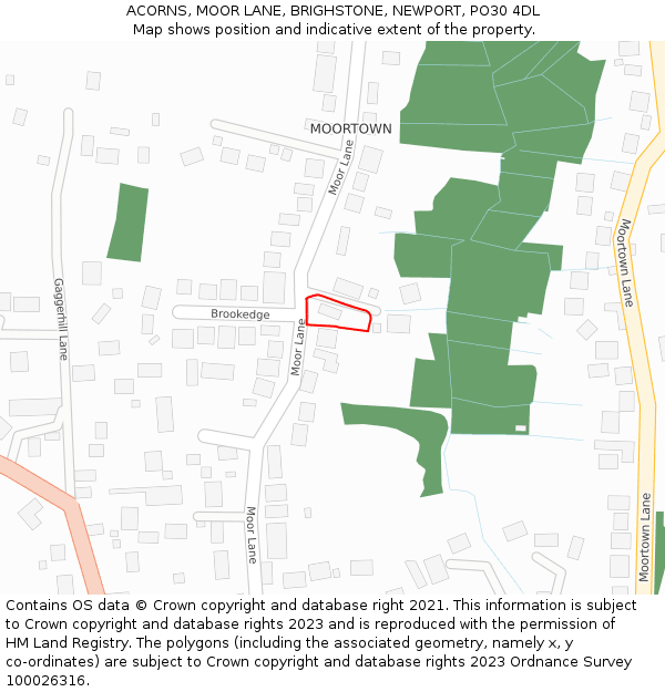 ACORNS, MOOR LANE, BRIGHSTONE, NEWPORT, PO30 4DL: Location map and indicative extent of plot