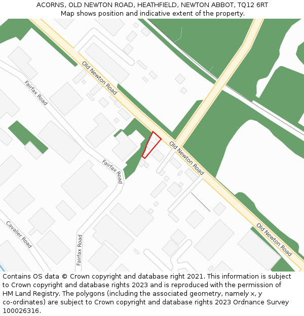 ACORNS, OLD NEWTON ROAD, HEATHFIELD, NEWTON ABBOT, TQ12 6RT: Location map and indicative extent of plot