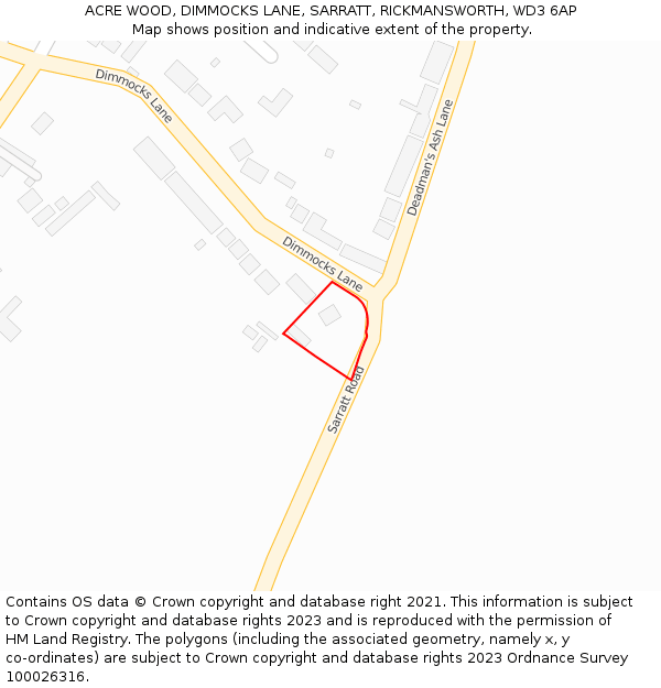 ACRE WOOD, DIMMOCKS LANE, SARRATT, RICKMANSWORTH, WD3 6AP: Location map and indicative extent of plot